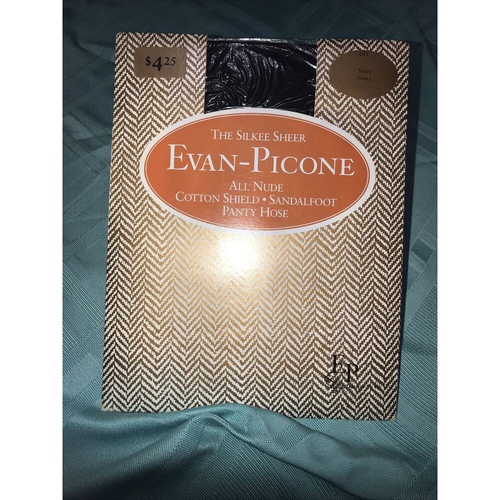 Evan Picone Pantyhose Navy Silkee Sheer All Nude Sandalfoot Small
